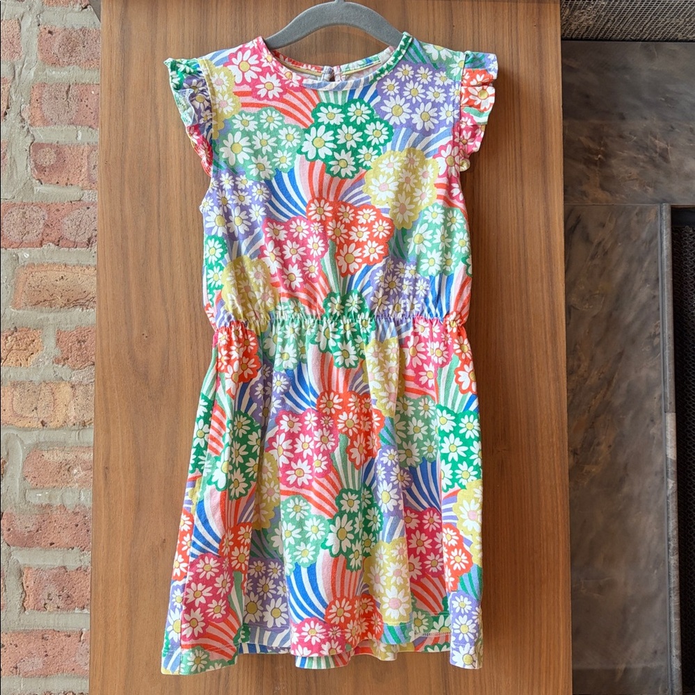 Mini Boden Floral flutter sleeve Cotton Dress, 5-6Y